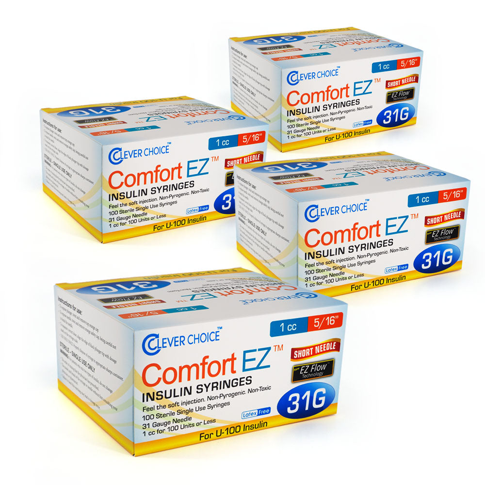 Clever Choice Comfort EZ Insulin Syringes - 31G 1 cc 5/16" 100/bx - Pack of 4