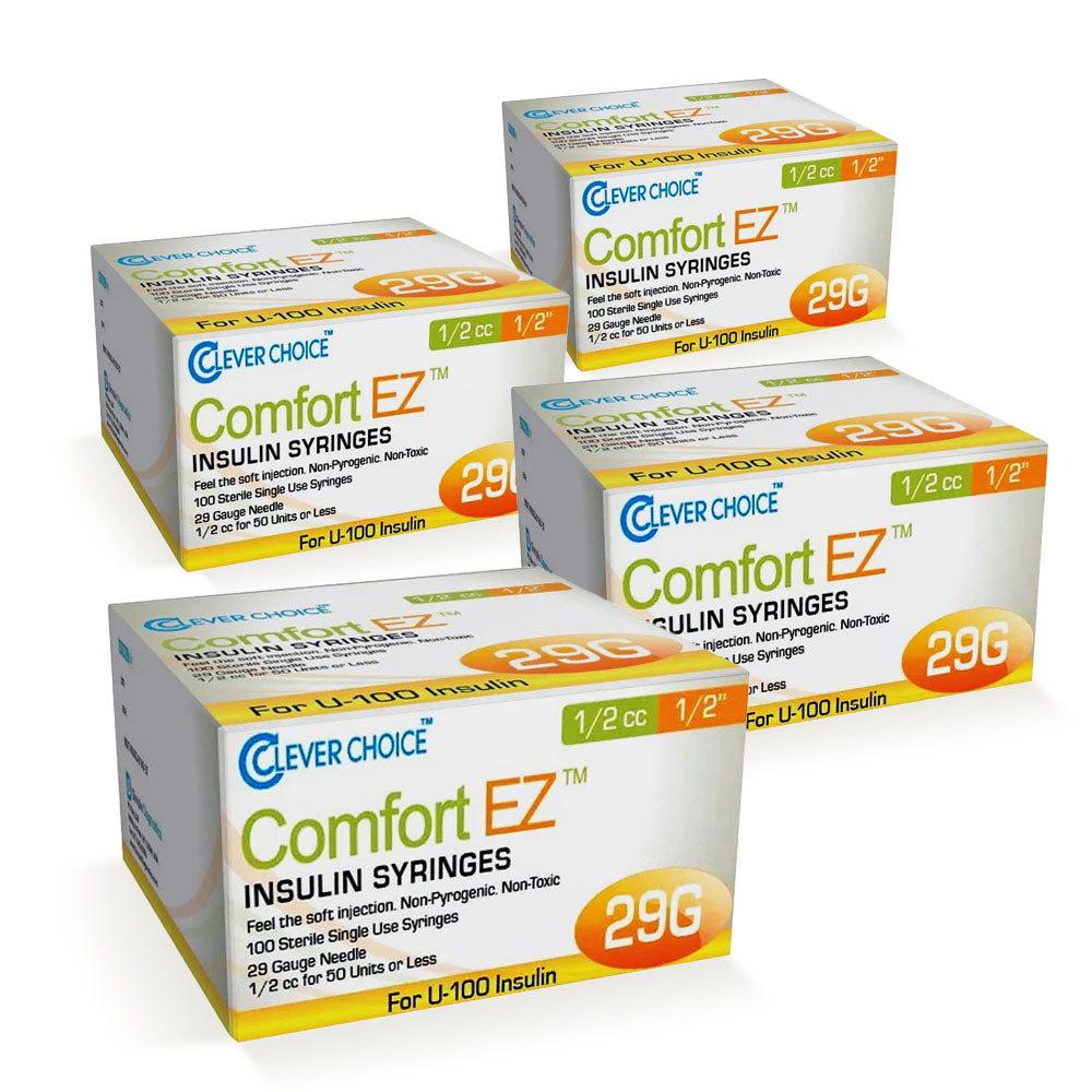 Clever Choice Comfort EZ Insulin Syringes - 29G 1 cc 1/2" 100/bx - Pack of 4