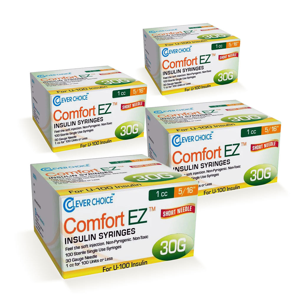 Clever Choice Comfort EZ Insulin Syringes - 30G 1 cc 5/16" 100/bx - Pack of 4