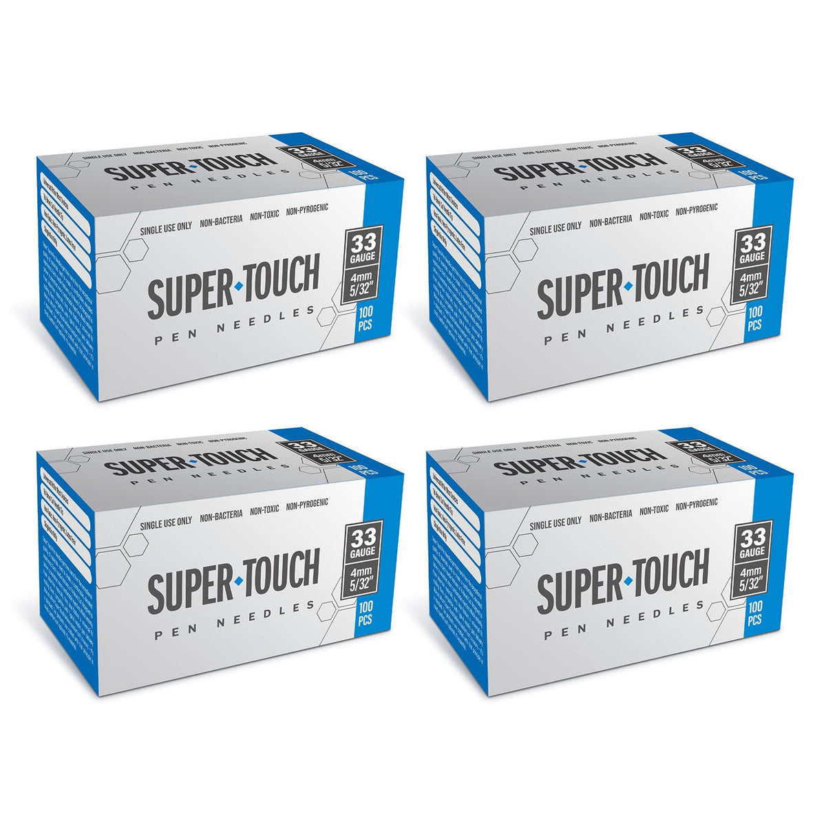 Super Touch Pen Needles - 33G 4mm 100/BX - Pack of 4