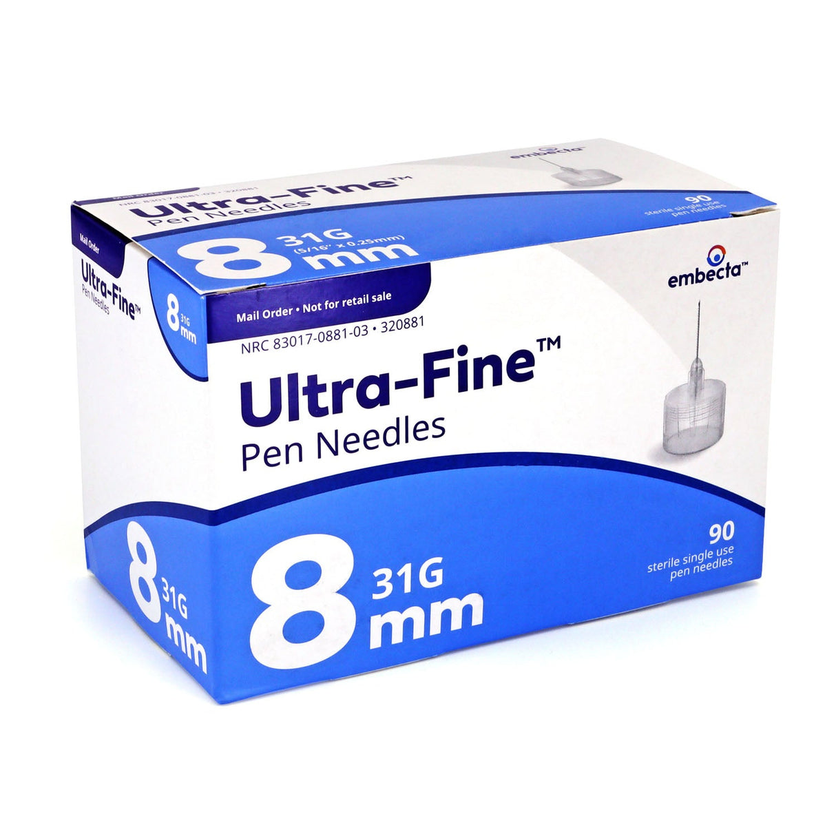 Embecta Ultra-Fine Pen Needles - 31G 8mm (5/16" x 0.25mm) 100/BX