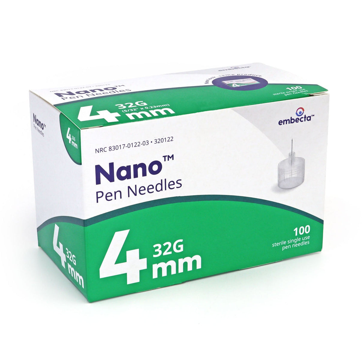 Embecta Nano Ultra-Fine Pen Needles - 32G 4mm (5/32" x 0.23mm) 100/BX