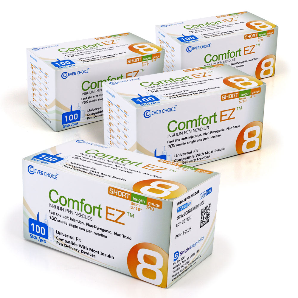 Clever Choice Comfort EZ Insulin Pen Needles - 31G 8mm 100/bx - Pack of 4