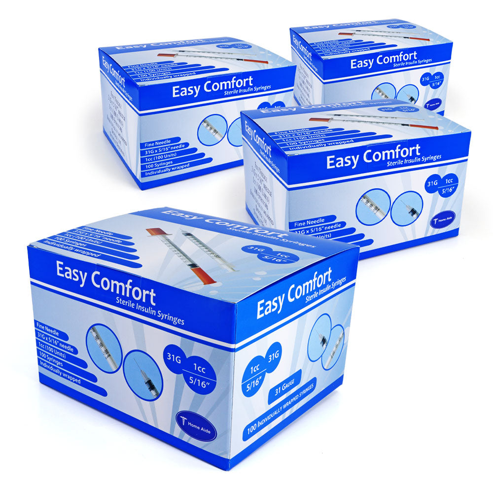 Easy Comfort Insulin Syringes - 31G 1 cc 5/16" 100/bx - Pack of 4