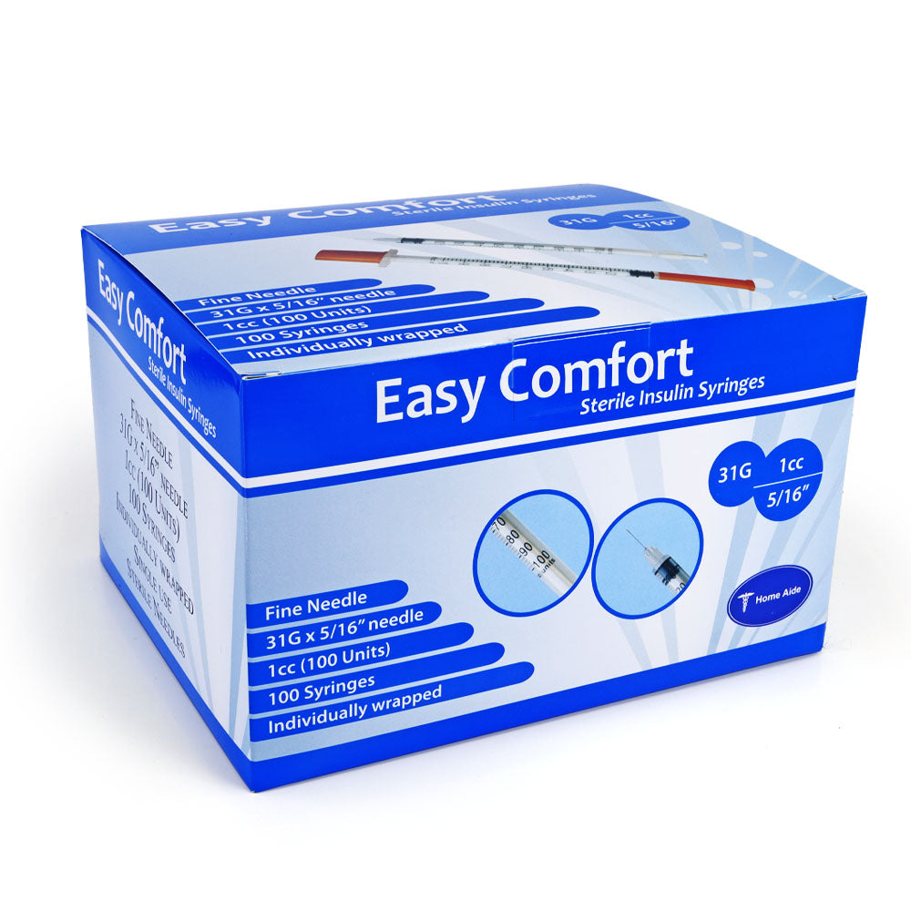 Easy Comfort Insulin Syringes - 31G 1 cc 5/16" 100/bx - Pack of 4