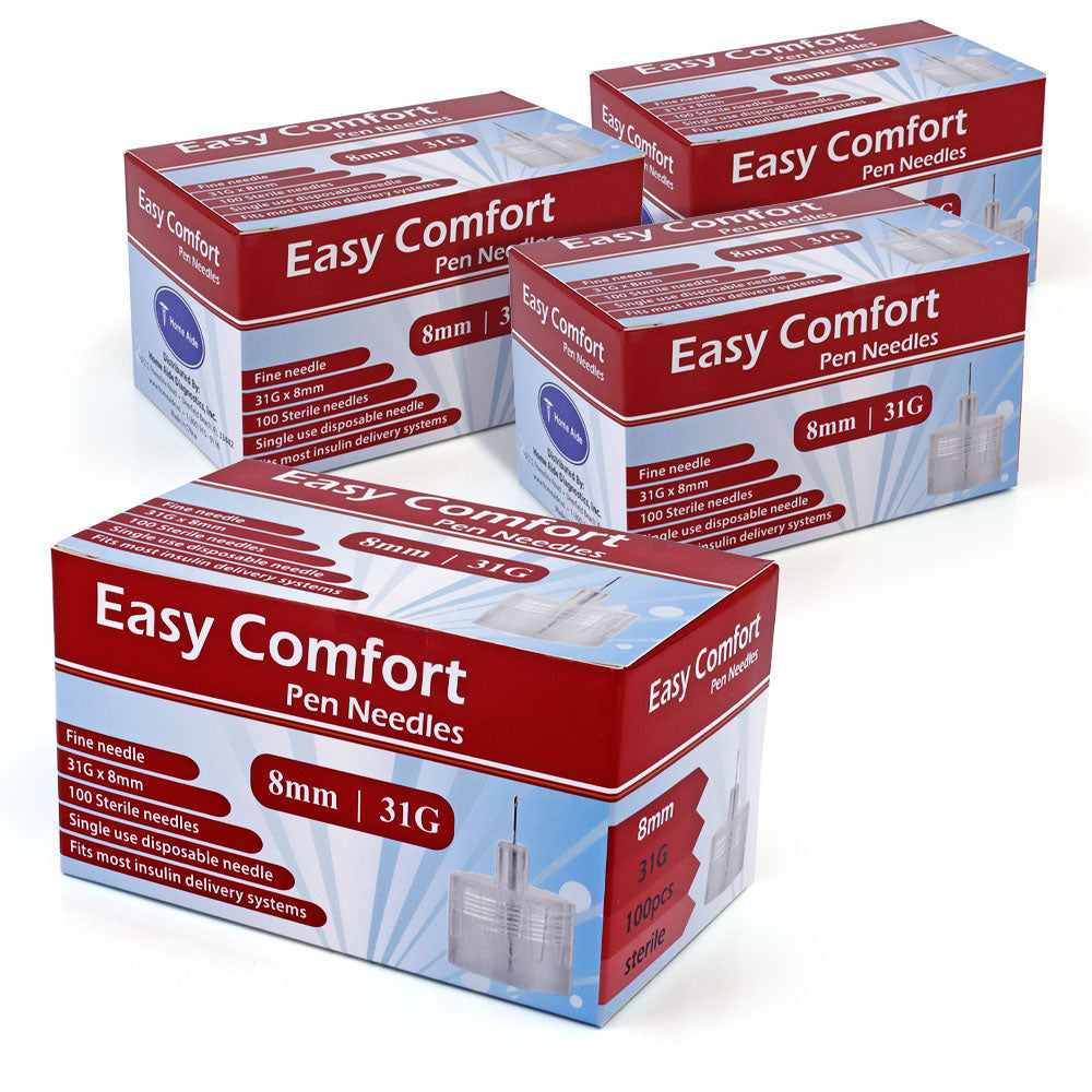 Easy Comfort Insulin Pen Needles - 31G 8mm 100/BX - Pack of 4