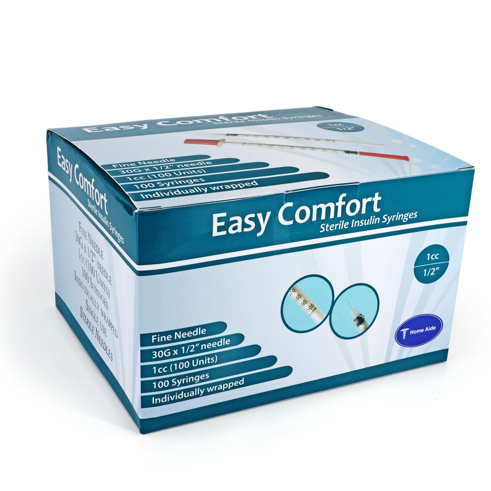 Easy Comfort Insulin Syringes - 30G 1 cc 1/2" 100/bx