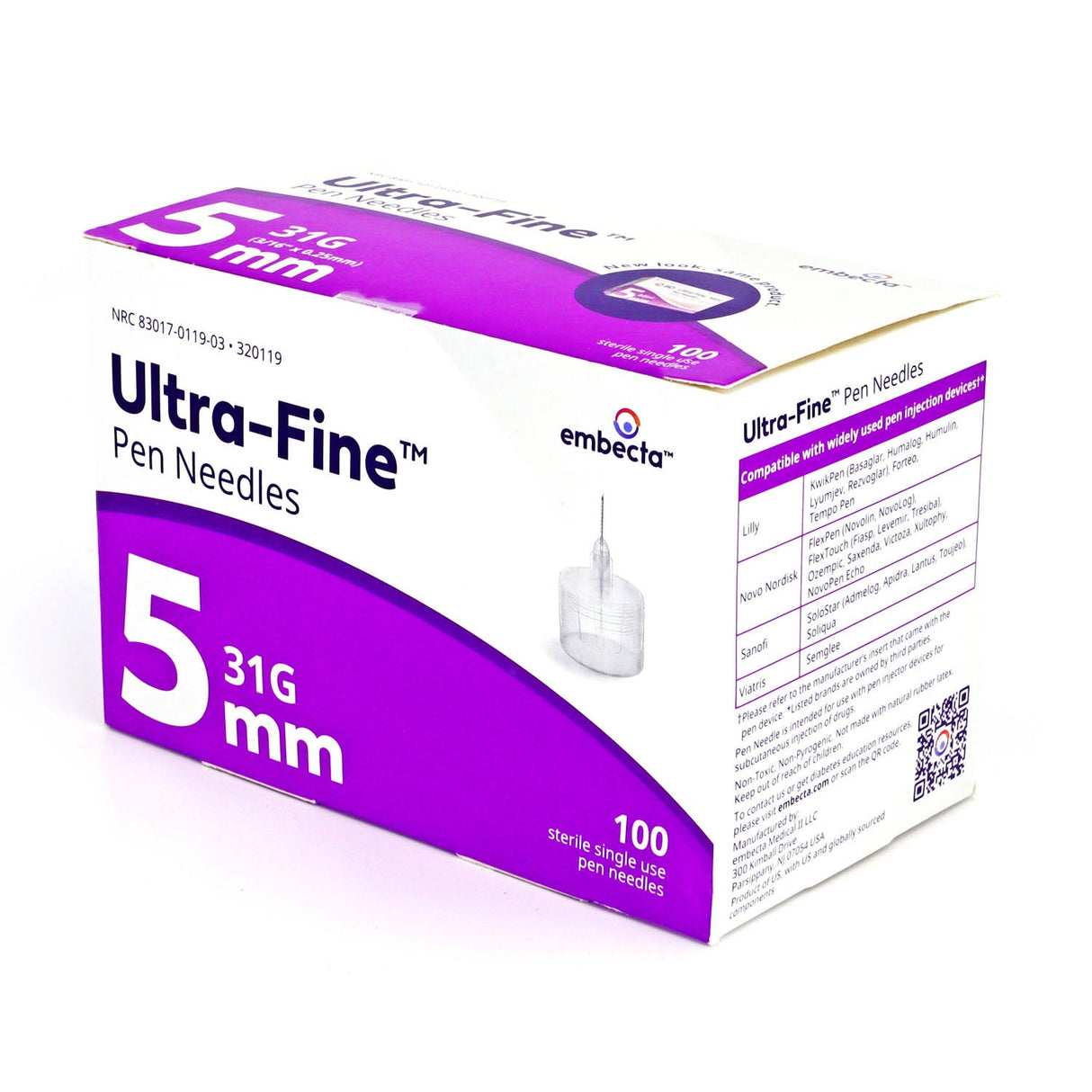Embecta Ultra-Fine Pen Needles - 31G 5mm 100/BX