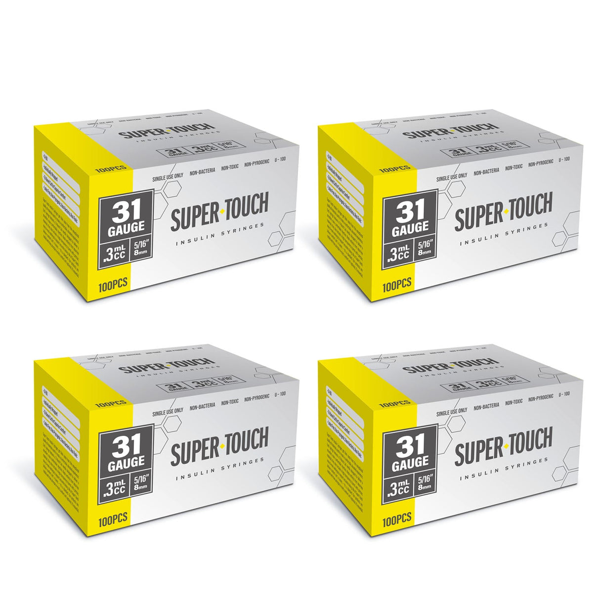 Super Touch Insulin Syringes - 31G .3cc 5/16" 100/bx - Pack of 4