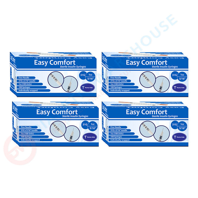 Easy Comfort Insulin Syringes - 31G 1 cc 5/16" 100/bx - Pack of 4