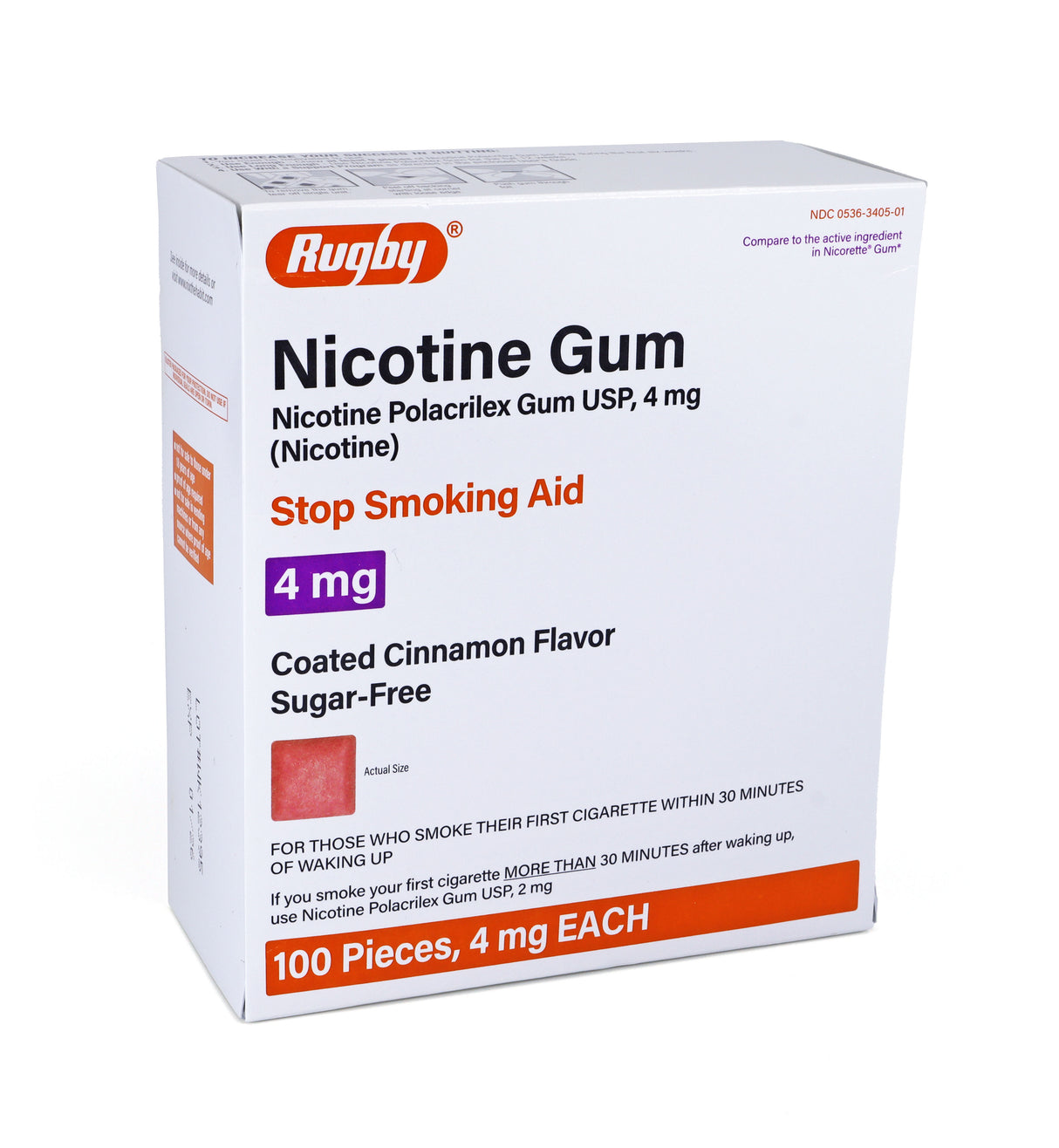 Rugby Sugar Free Nicotine Polacrilex Gum - 4mg - Coated Cinnamon Flavor - 100 Pieces, 4 mg EACH (Copy)