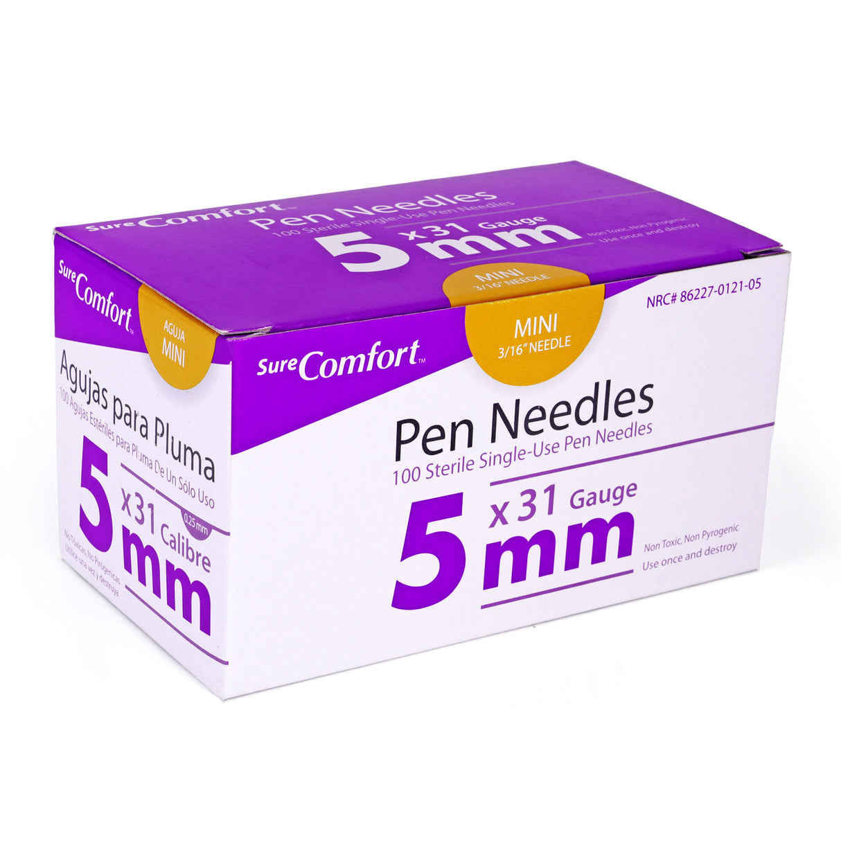 Sure Comfort Insulin Mini Pen Needles - 31G 5mm 100/BX