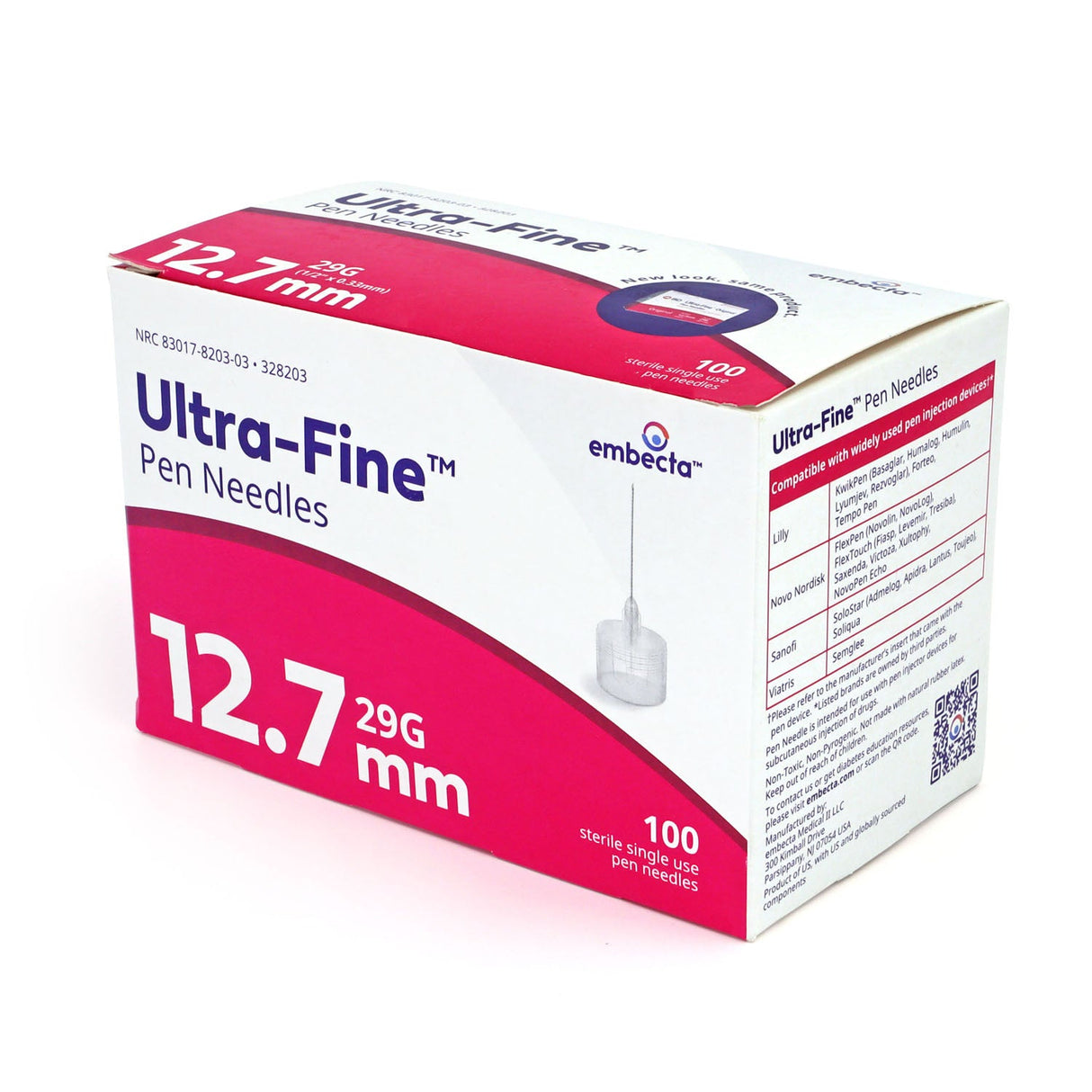 Embecta Ultra-Fine Pen Needles - 29G 12.7mm   (1/2" x 0.33mm) 100/BX
