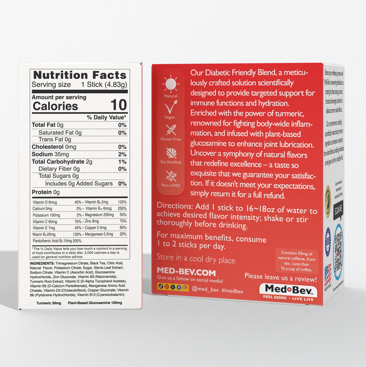 Med-Bev Peach Iced Tea – Box Nutrition Details