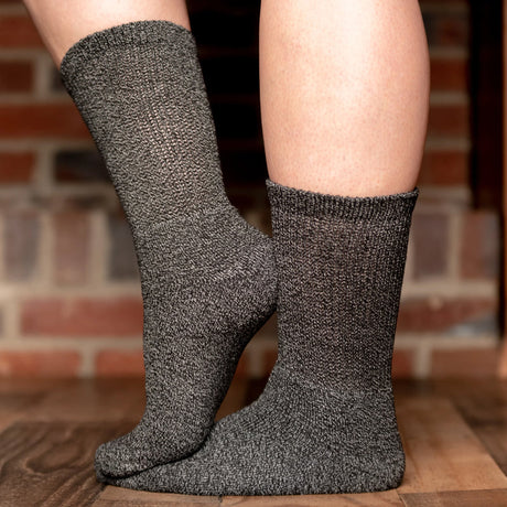 Twisted Yarn Diabetic Crew Socks - Black Heather