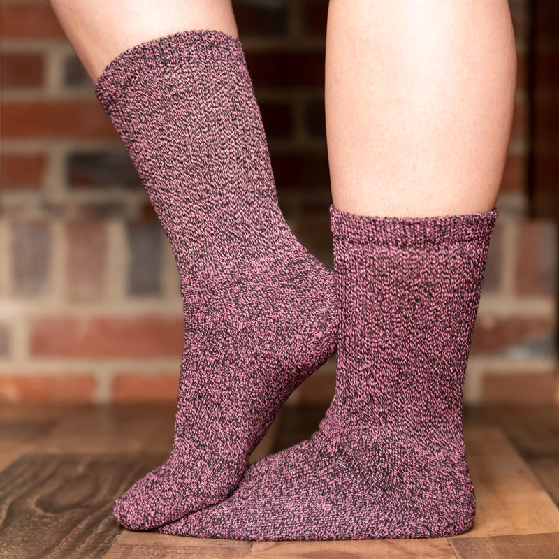 Soft Twisted Yarn Diabetic Crew Socks - Raspberry Wine