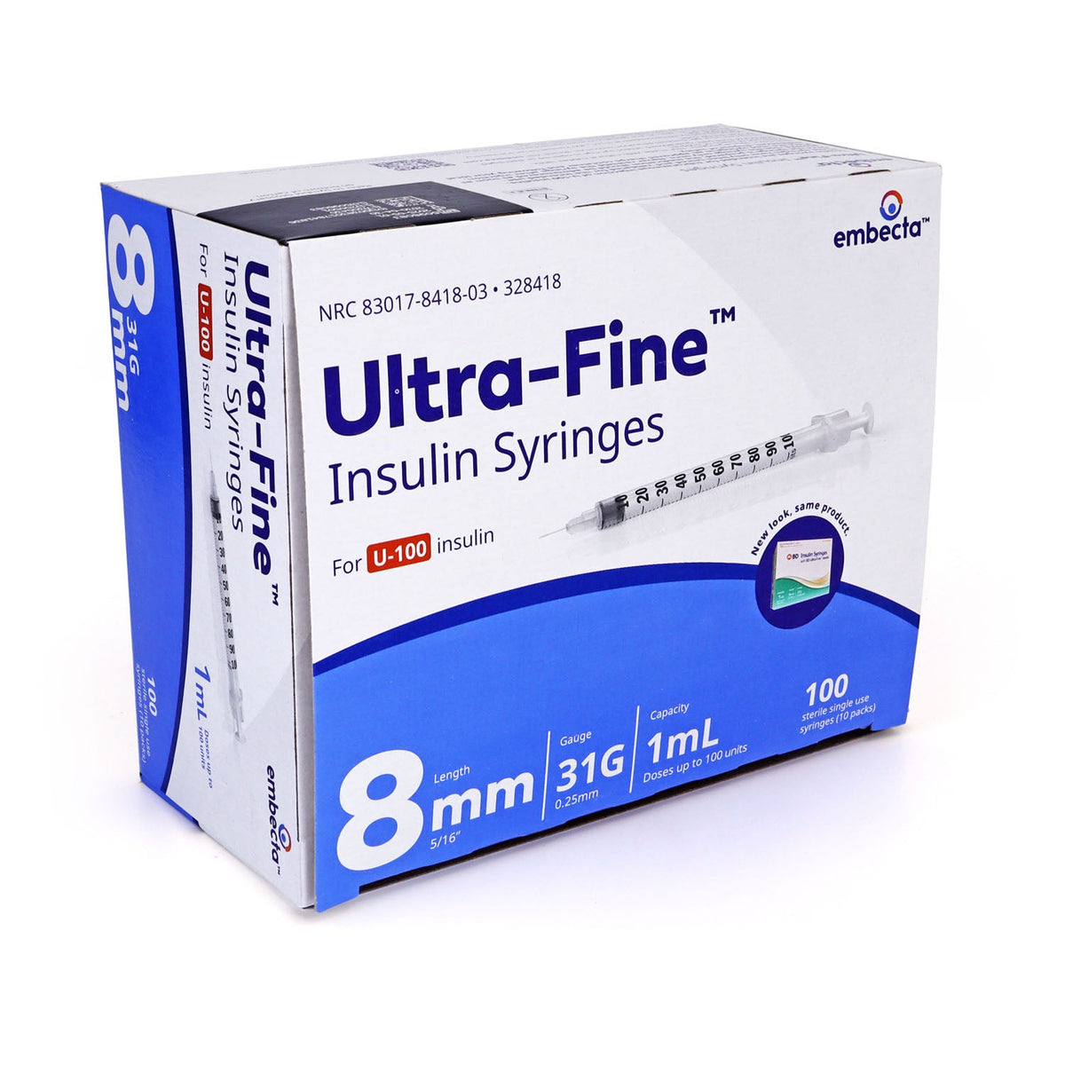 Embecta Ultra File Syringes Embecta Ultra-Fine Needle Insulin Syringes - 31G 1cc 8mm (5/16