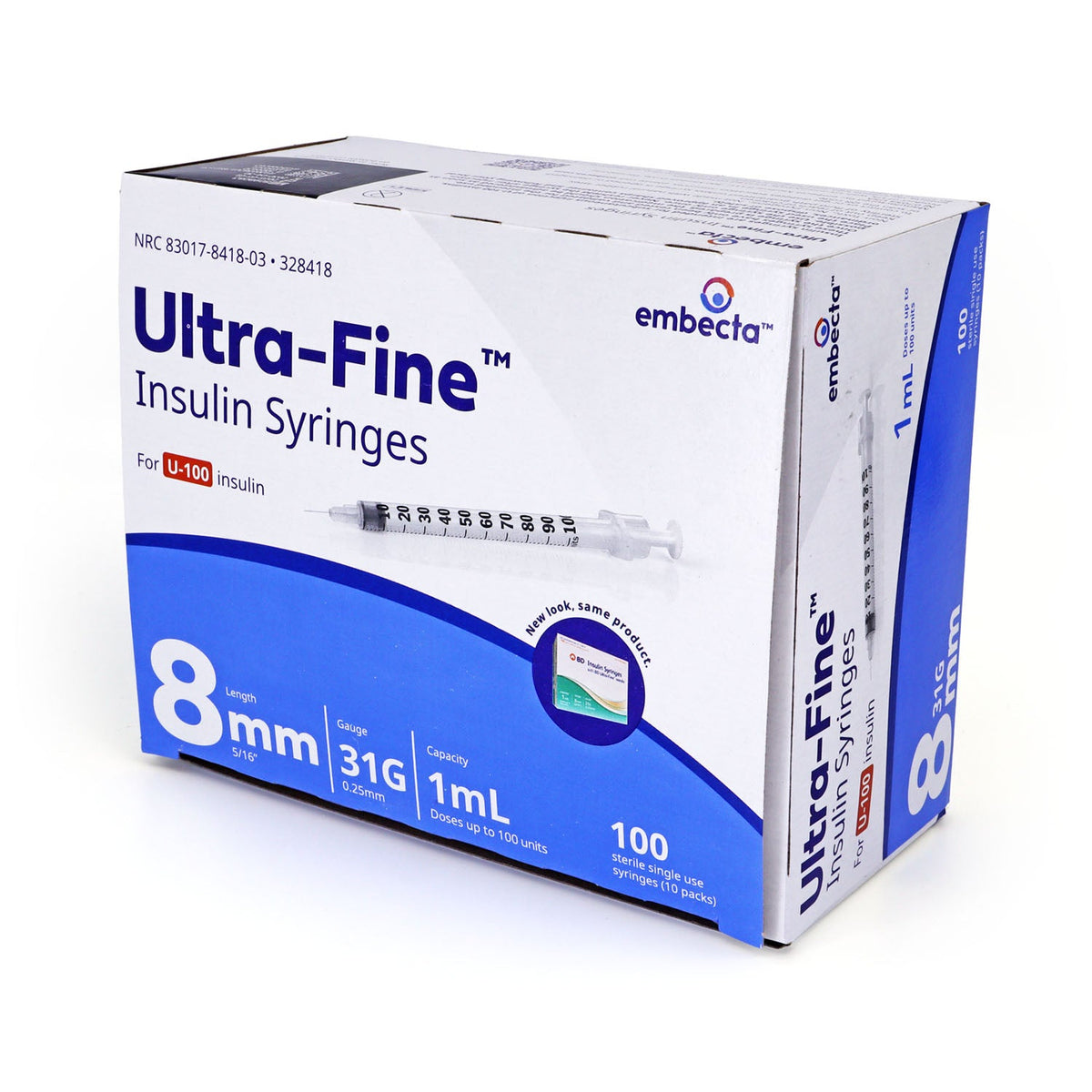 Embecta Insulin System Embecta Ultra-Fine Needle Insulin Syringes - 31G 1cc 8mm (5/16