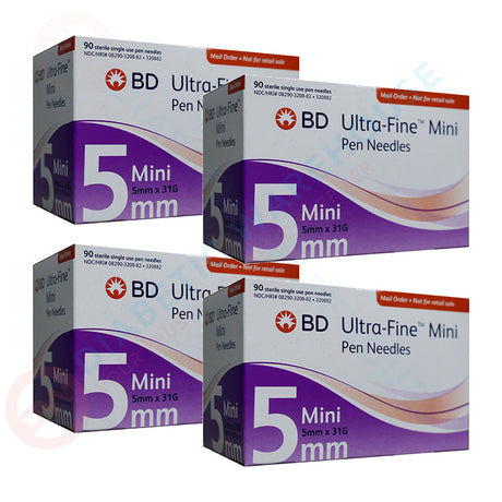 BD Ultra-Fine Pen Needles 31G 5mm 90ct - Pack of 4