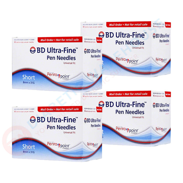 BD Ultra-Fine Short Pen Needles - 31G 8mm 90/BX - Pack of 4