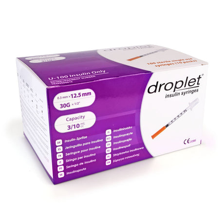 Droplet Insulin Syringes - 30G 3/10 cc 1/2" (12.5mm)