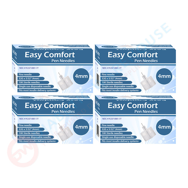 Easy Comfort Insulin Pen Needles - 32G 4mm 100/BX - Pack of 4