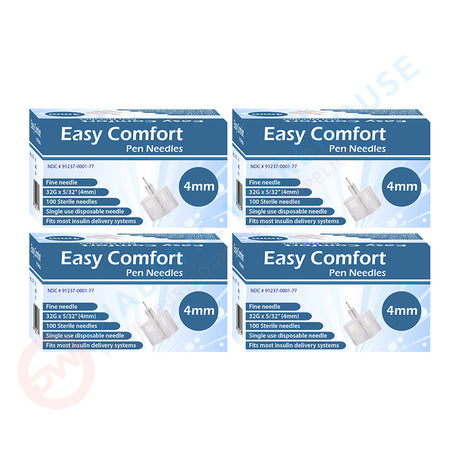 Easy Comfort Insulin Pen Needles - 32G 4mm 100/BX - Pack of 4